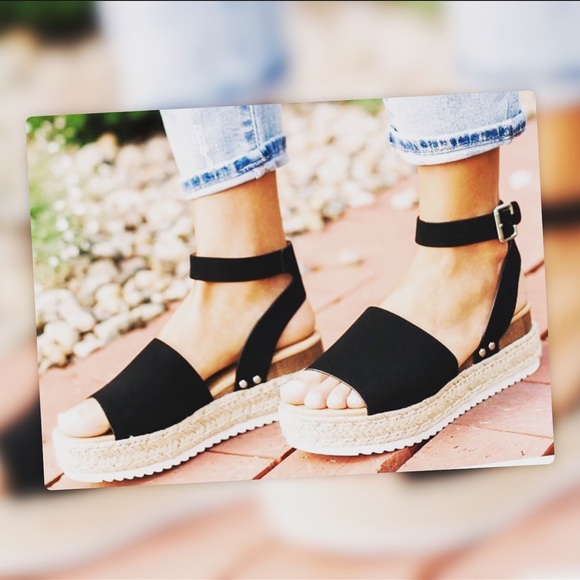 Hot! Soda Topic Black Espadrille Wedge Platform Sandal Nu Shuz Key West - Picture 2 of 9